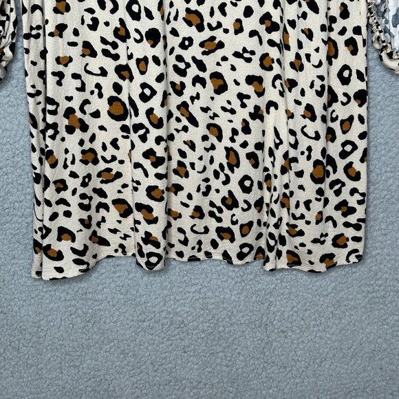 eeSome Shift Dress Womens Size Large Beige Leopard Print V Neck Knit Stretch - Picture 7 of 10